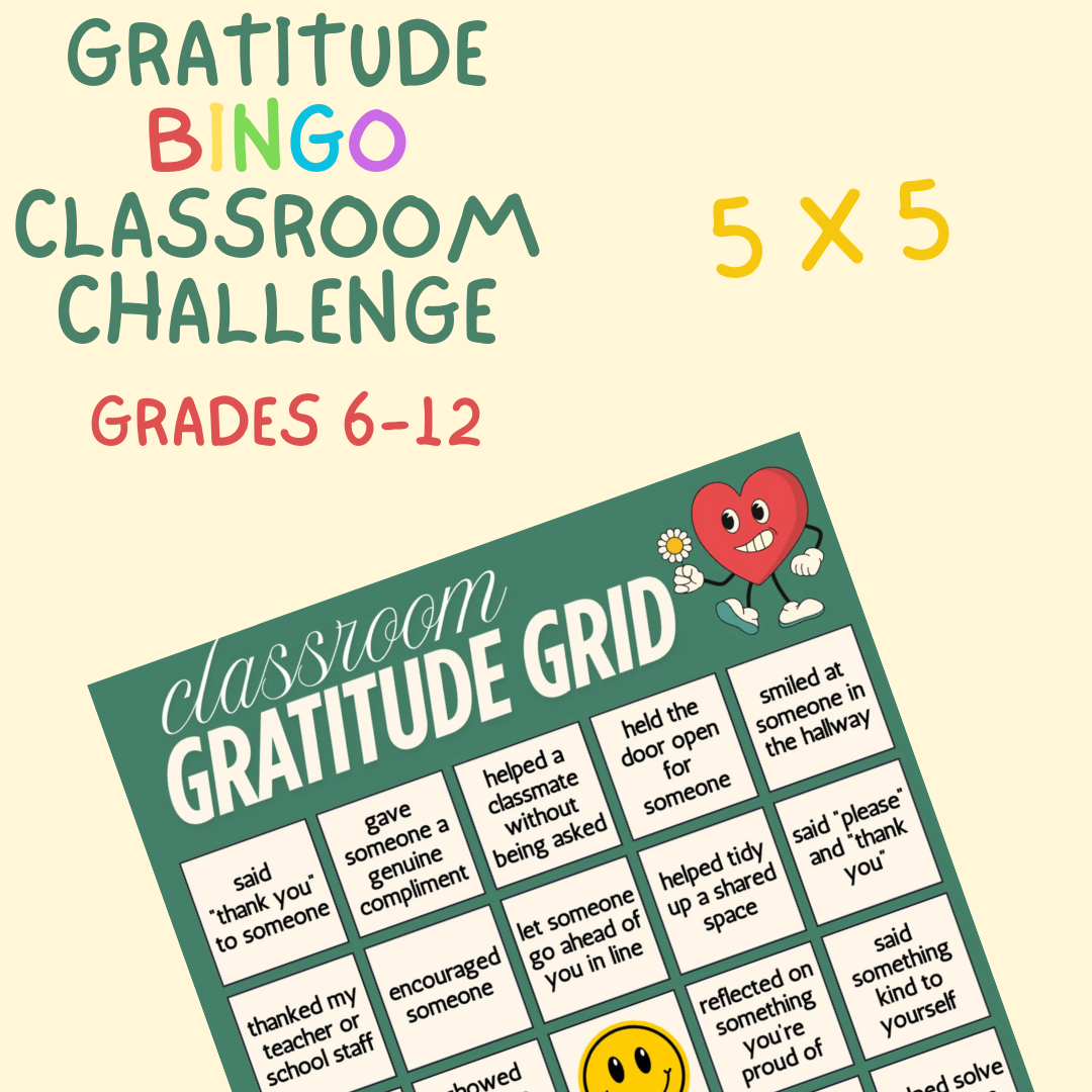 FREE Gratitude Bingo- Classroom Challenge: Grades 6-12