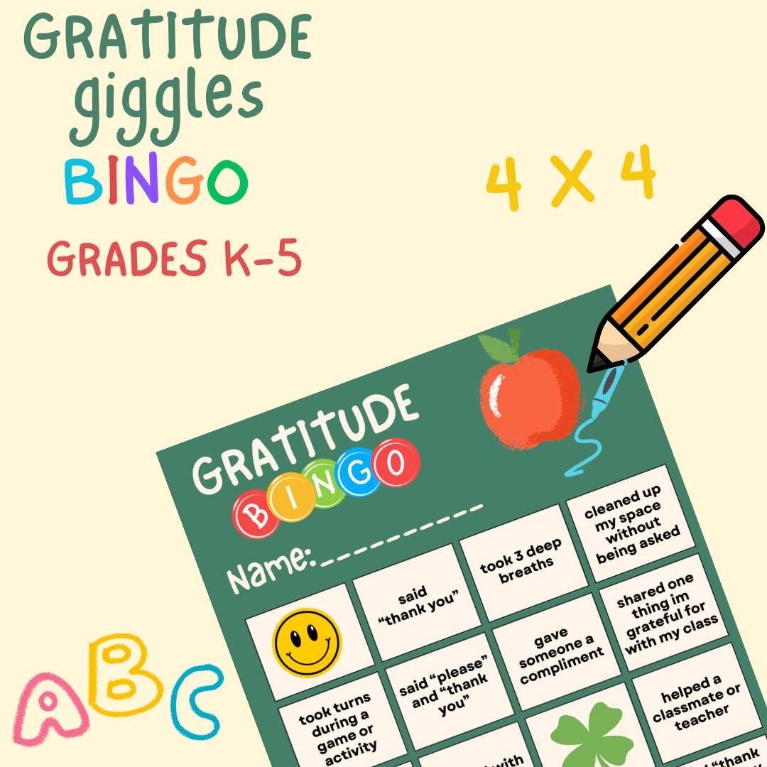FREE Gratitude Giggles Bingo Card - Grades K-5