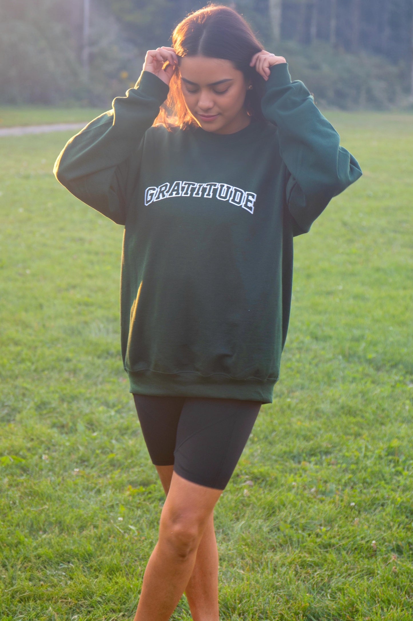 UNISEX Adults Gratitude Crewneck Sweater - Forrest Green